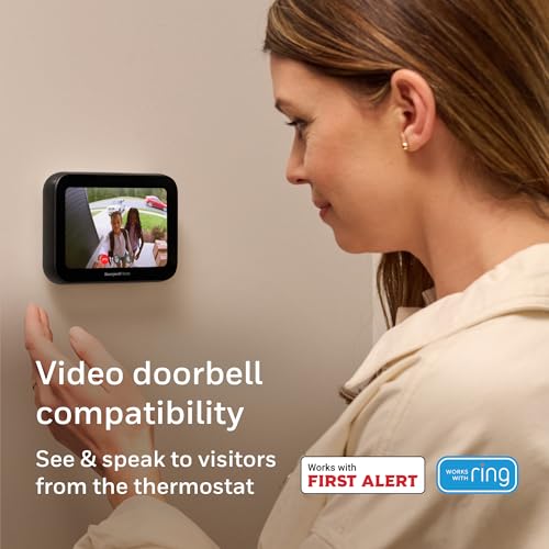 Smart WiFi Touchscreen Thermostat with Video Doorbell View, IAQ Control & Matter Integration, Black