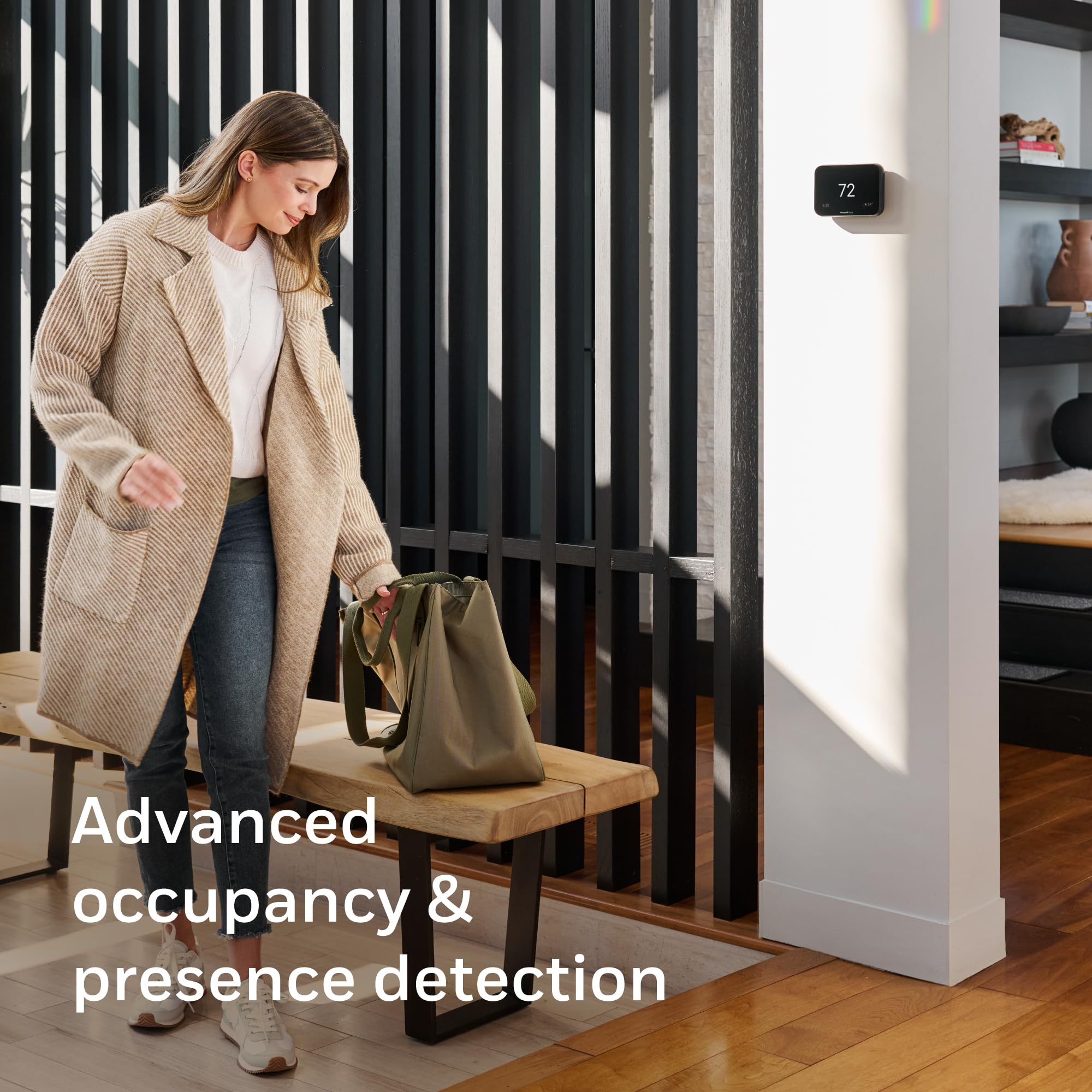 Smart WiFi Touchscreen Thermostat with Video Doorbell View, IAQ Control & Matter Integration, Black