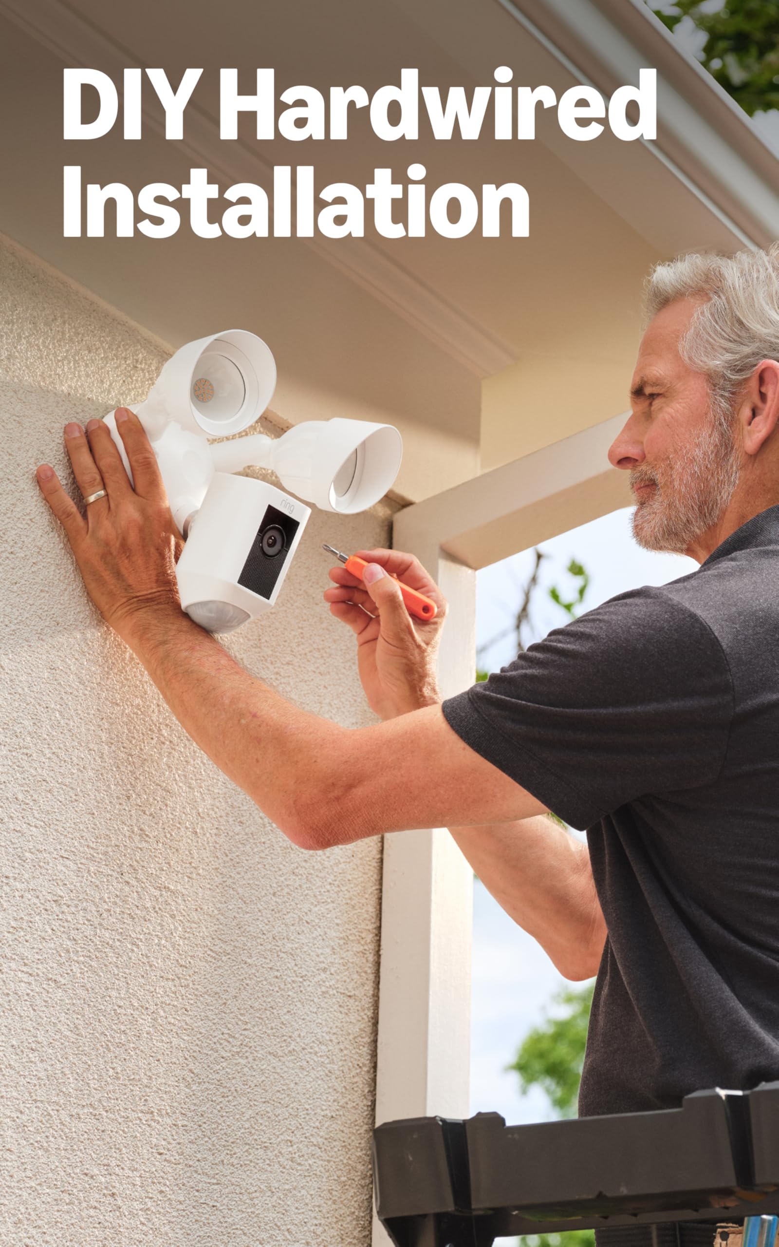 Outdoor Security Camera with Motion-Activated LED Floodlights & Siren - 1080p HD Video, Hardwired, White